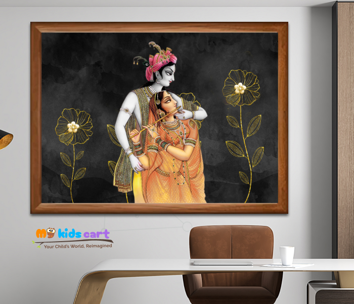 Divine Love Beautiful Radhe Krishna Painting Wall Art Wooden (Framed)