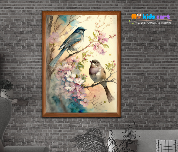 Graceful Sparrow Beautiful Colorful Painting Wall Art Wooden (Framed)