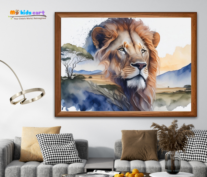 Jungle King Beautiful Lion Wall Art for Bold Statement Wooden (Framed)