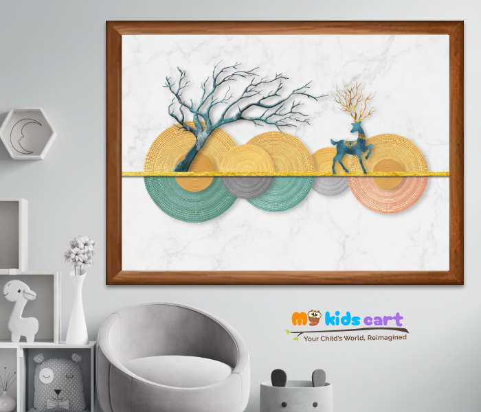 Majestic Deer Random Abstract Colorful Wall Art for Home or Office Wooden (Framed)