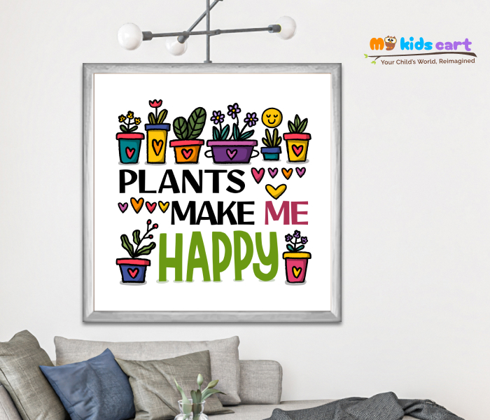 Nursery Plants Inspiring Quote Wall Art for Happiness and Growth White (Framed)