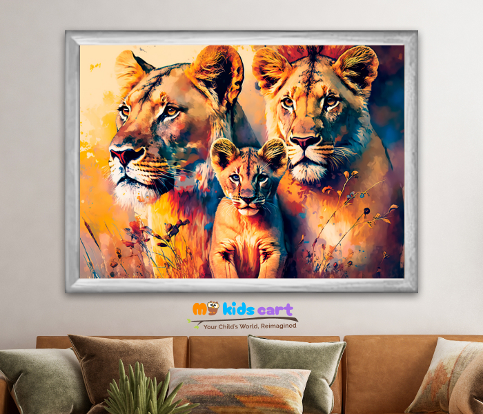 Save the Lions Lion Family Wall Art for Conservation Awareness White (Framed)
