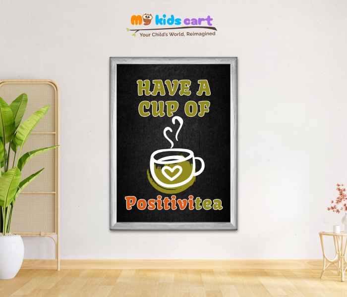 Tea-rrific Vibes Funny Tea Cup Wall Art for Tea Lovers White (Framed)