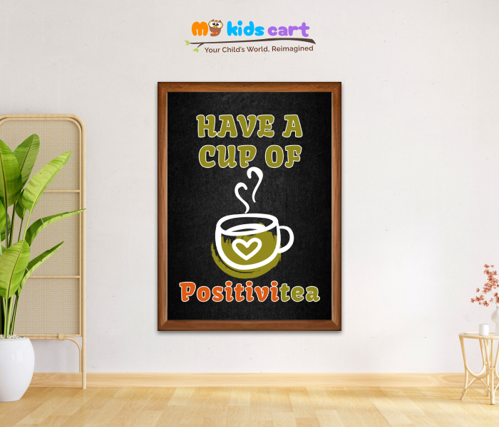 Tea-rrific Vibes Funny Tea Cup Wall Art for Tea Lovers Wooden (Framed)