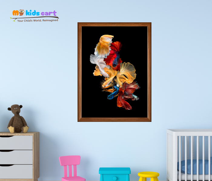 Underwater Bliss Colorful Fishes Painting Wall Art Wooden (Framed)