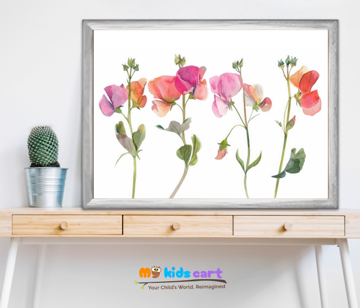 Vibrant Blooms Abstract Colorful Tulip Flowers Wall Art White (Framed)