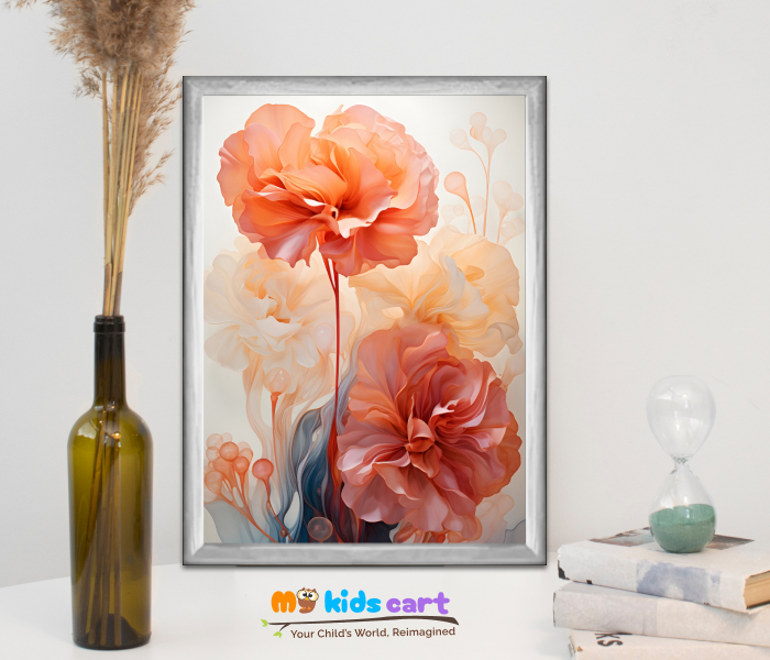 Vibrant Blooms Colorful Abstract Flowers Wall Art White (Framed)