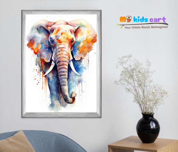 Vibrant Majesty Colorful Elephant Painting Wall Art White (Framed)