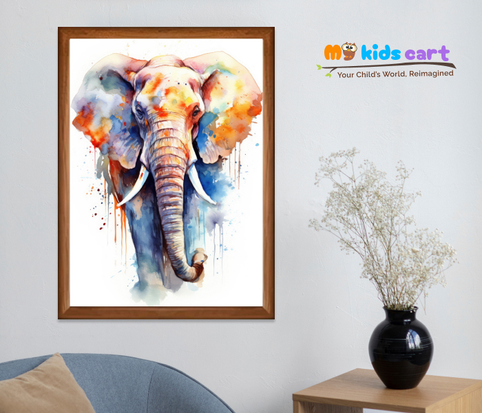 Vibrant Majesty Colorful Elephant Painting Wall Art Wooden (Framed)