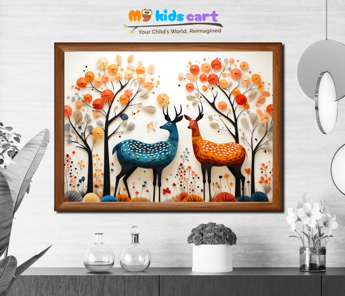Vibrant Wilderness Random Abstract Deer Colorful Office Wall Art Wooden (Framed)