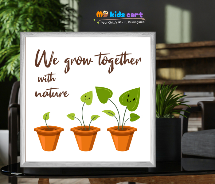 We Grow with Nature Inspirational for Growth and Harmony Motivational Quote Wall Art White (Framed)