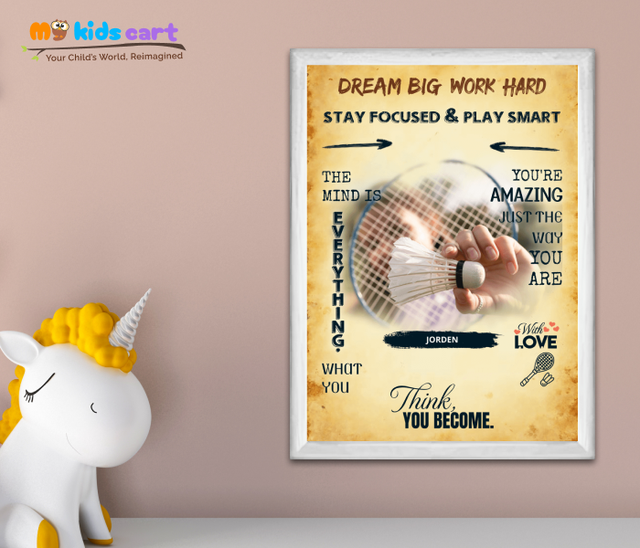 Badminton Girl Quote Poster Personalized Motivational Wall Art White (Framed)
