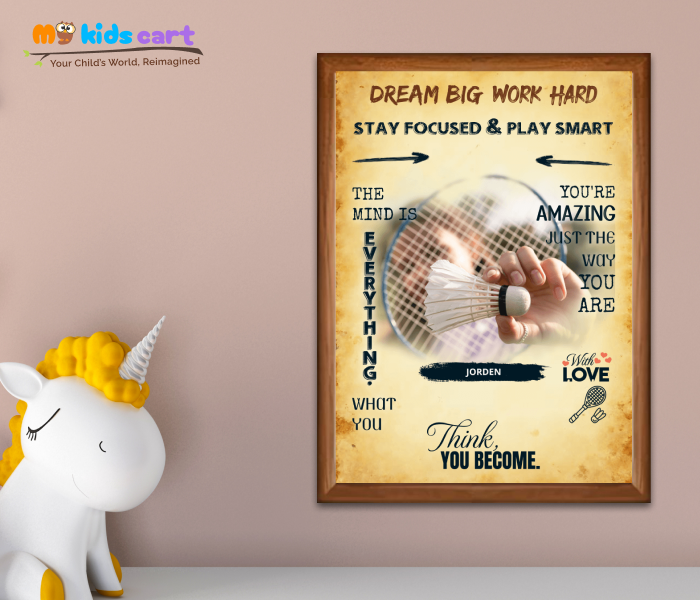 Badminton Girl Quote Poster Personalized Motivational Wall Art Wooden (Framed)