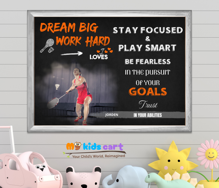 Badminton Lagend Girl Poster Personalized Motivational Wall Art White (Framed)
