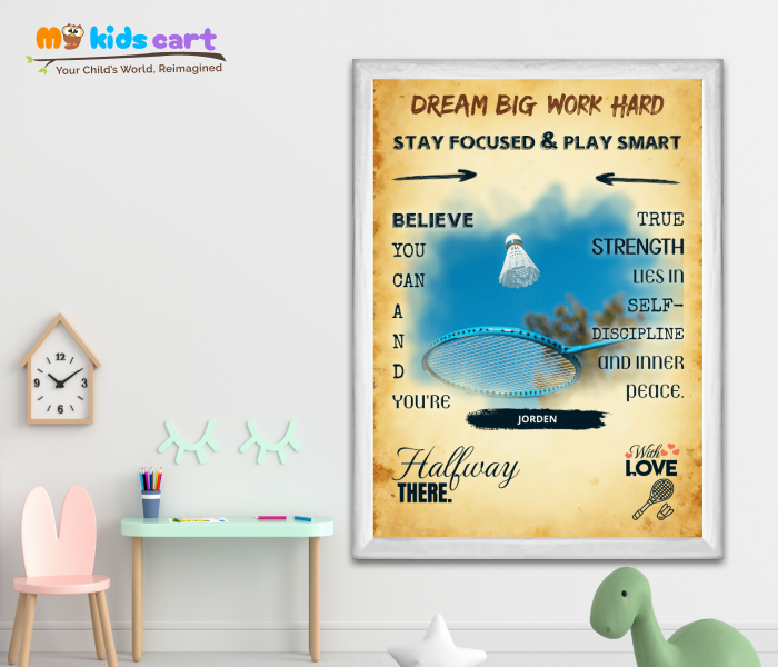 Badminton Lagend Poster Personalized Motivational Wall Art White (Framed)