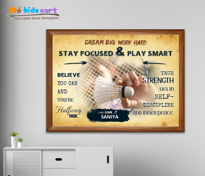 Badminton Lagend Yellow Background Poster Personalized Motivational Wall Art Wooden (Framed)