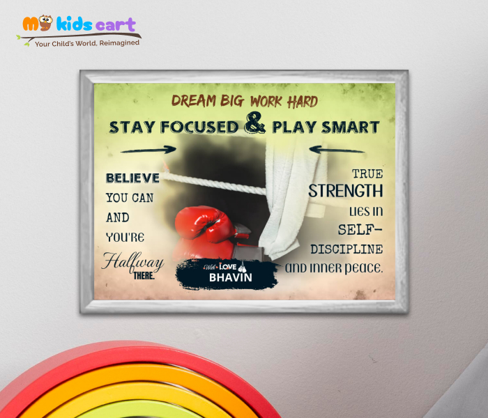 Boxing Player Boy Colorful Background Poster Personalized Motivational Wall Art White (Framed)