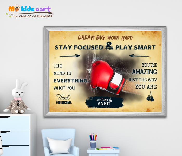 Boxing Player Cream Background Poster Personalized Motivational Wall Art White (Framed)