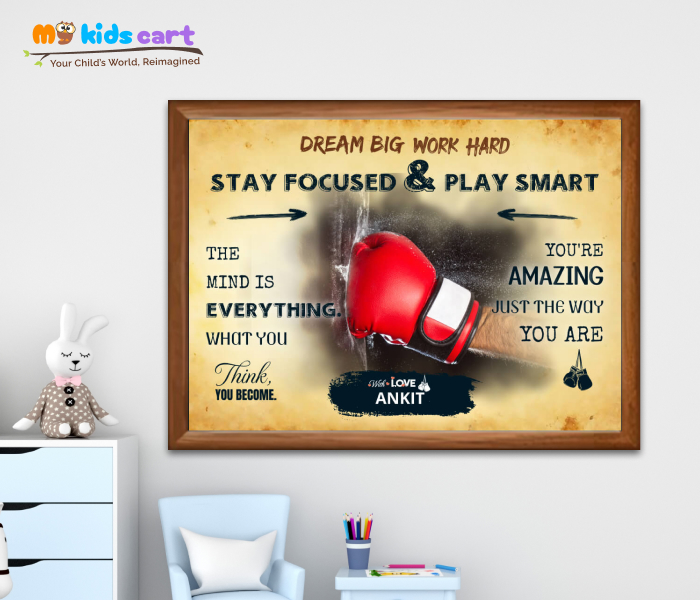 Boxing Player Cream Background Poster Personalized Motivational Wall Art Wooden (Framed)