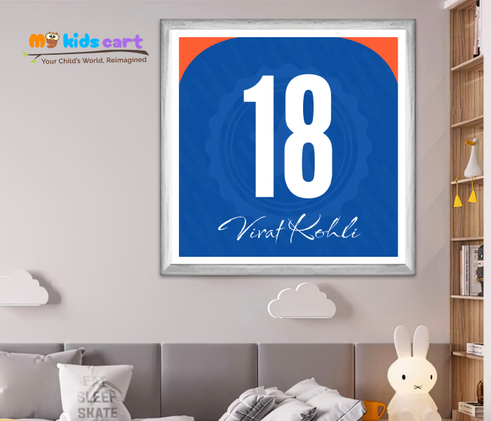 Cricketer Virat Kohli with Jersey Number Poster Personalized Motivational Wall Art White (Framed)