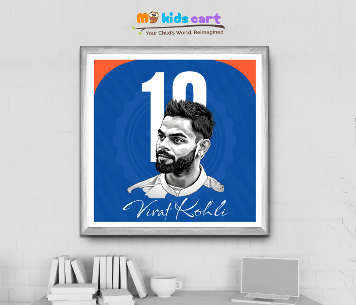 Cricketer Virat Kohli with Jersey Number With Pic Poster Personalized Motivational Wall Art White (Framed)