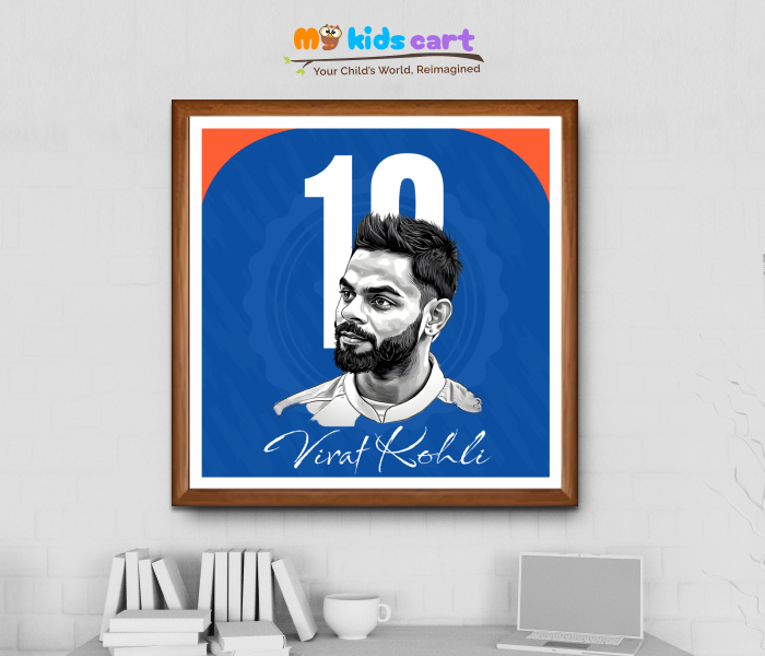 Cricketer Virat Kohli with Jersey Number With Pic Poster Personalized Motivational Wall Art Wooden (Framed)