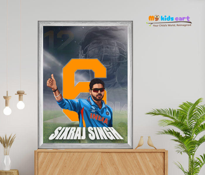 Cricketer Yuvraj Singh Artwork Sixraj Singh Poster Personalized Motivational Wall Art White (Framed)