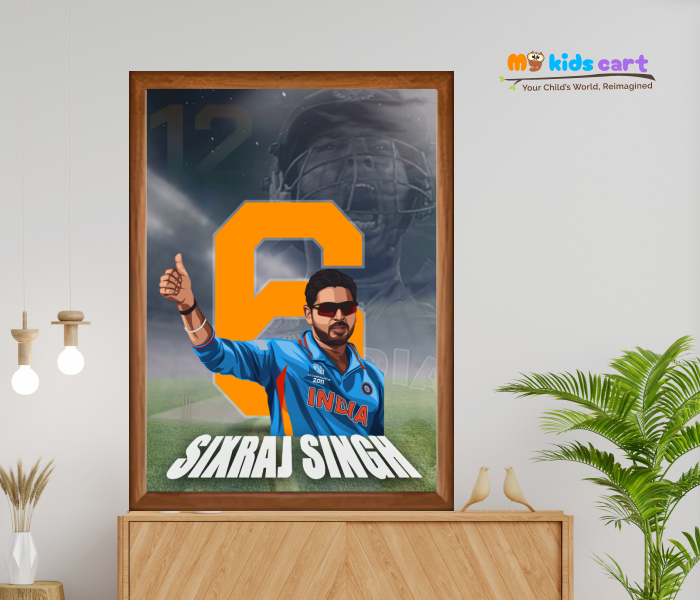 Cricketer Yuvraj Singh Artwork Sixraj Singh Poster Personalized Motivational Wall Art Wooden (Framed)