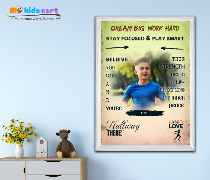 Customized Athletics Boy Colourful Background Motivational Quotes Wall Art White (Framed)