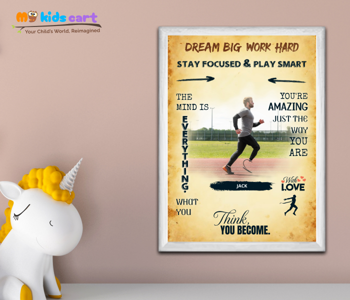 Customized Athletics Boy Cream Background Motivational Quotes Wall Art White (Framed)