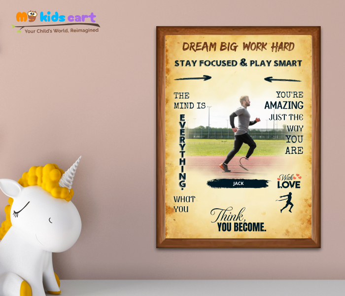 Customized Athletics Boy Cream Background Motivational Quotes Wall Art Wooden (Framed)