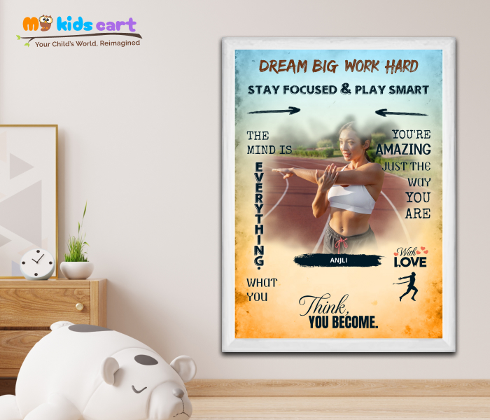 Customized Athletics Girl Colourful Background Motivational Quotes Wall Art White (Framed)