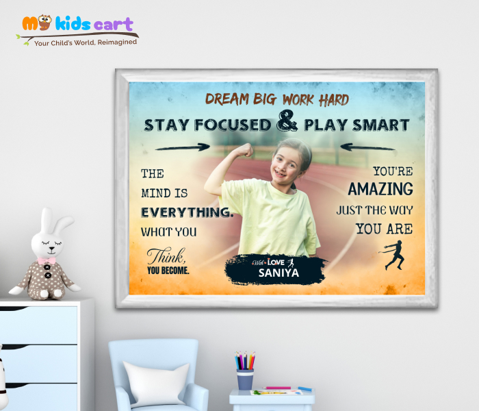 Customized Athletics Girl Colourful Background Personalized Motivational Quotes Wall Art White (Framed)