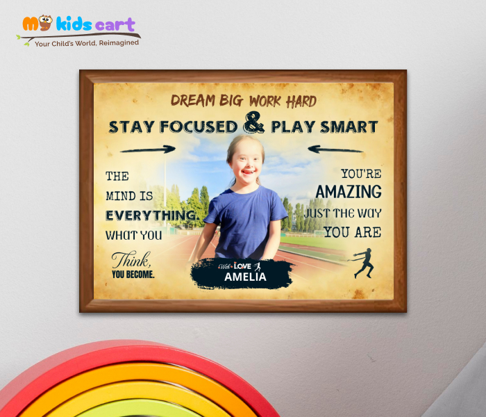 Customized Athletics Girl Cream Background Personalized Motivational Quotes Wall Art Wooden (Framed)