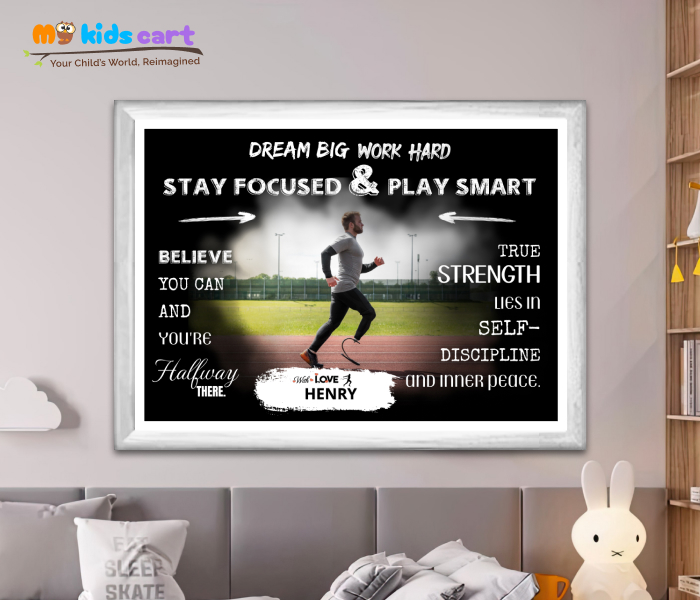 Customized Athletics Player Black Background Personalized Motivational Quotes Wall Art White (Framed)