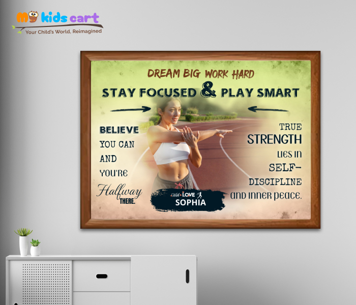 Customized Athletics Player Colourful Background Personalized Motivational Quotes Wall Art Wooden (Framed)