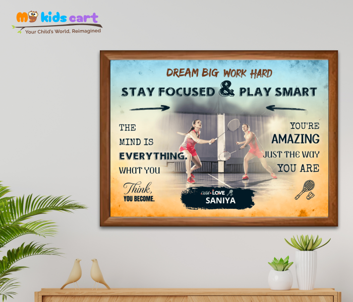 Customized Badminton Girl Boy Poster Personalized Motivational Wall Art Wooden (Framed)