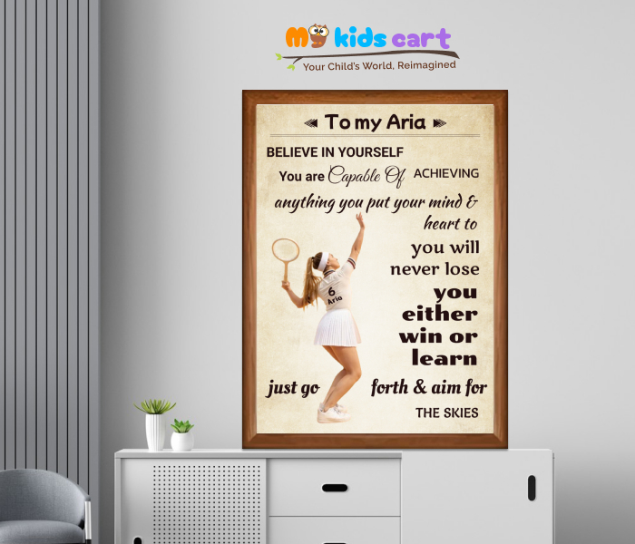 Customized Badminton Girl Creamy Background Poster Personalized Motivational Wall Art Wooden (Framed)