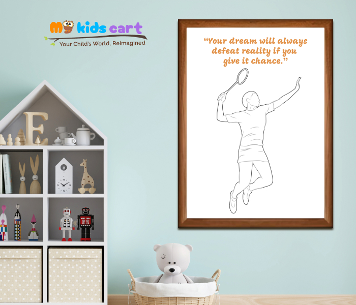 Customized Badminton Girl White Background Poster Personalized Motivational Wall Art Wooden (Framed)