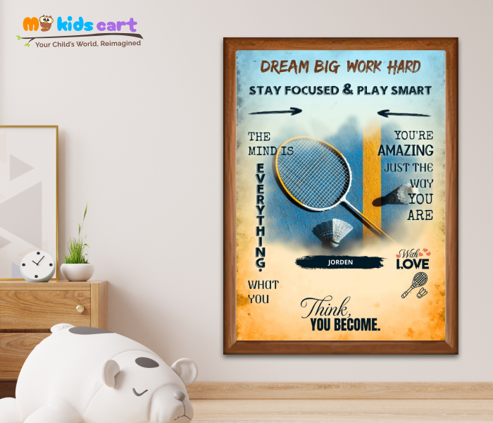 Customized Badminton Poster Personalized Motivational Wall Art Wooden (Framed)