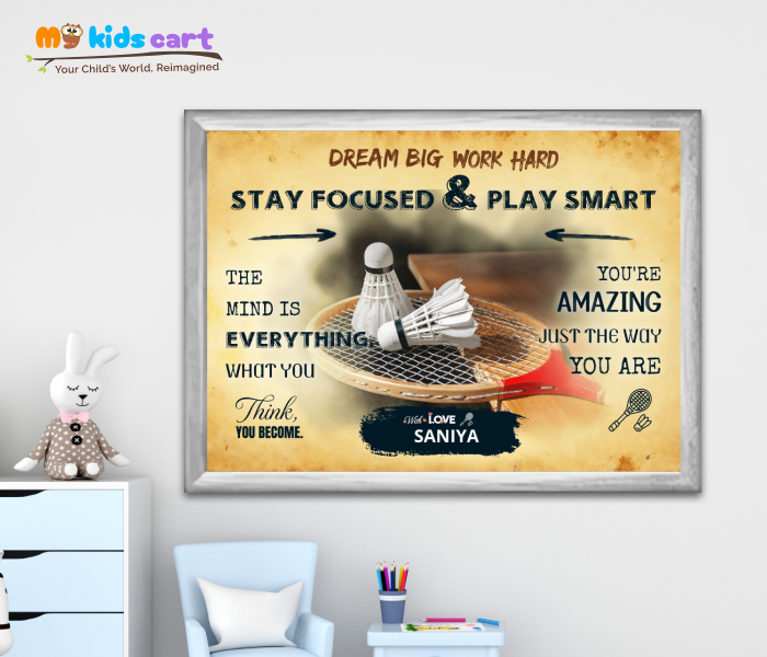 Customized Badminton Quote Yellow Background Poster Personalized Motivational Wall Art White (Framed)