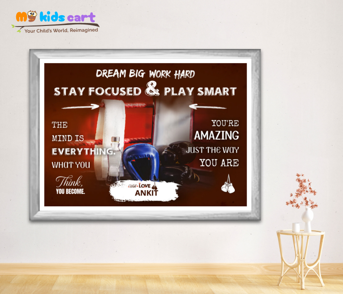 Customized Boxing Player Brown Background Poster Personalized Motivational Wall Art White (Framed)