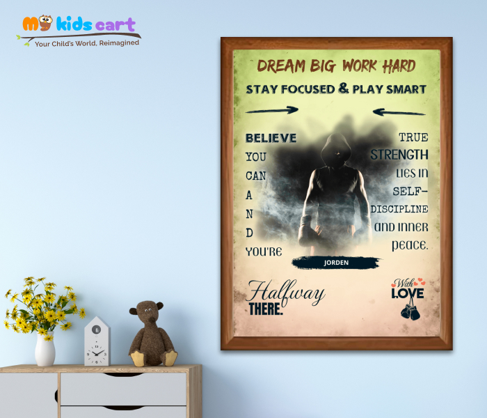 Customized Boxing Player Colorful Background Motivational Personalized Poster Wall Art Wooden (Framed)