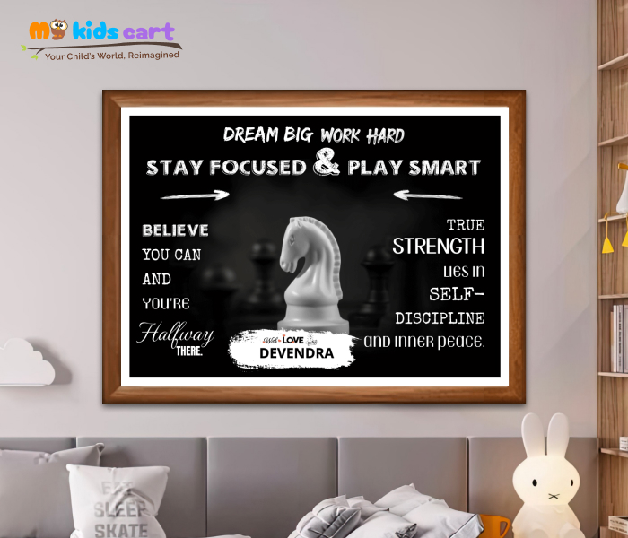 Customized Chess Black Background Portrait Personalized Motivational Wall Art Wooden (Framed)