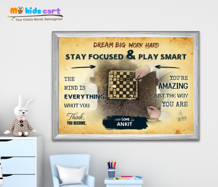 Customized Chess Cream Background Personalized Motivational Wall Art White (Framed)