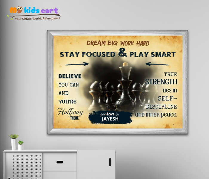 Customized Chess Cream Background Portrait Personalized Motivational Wall Art White (Framed)