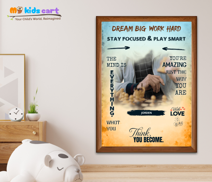 Customized Chess Player Boy Colorful Background Portrait Personalized Motivational Wall Art Wooden (Framed)