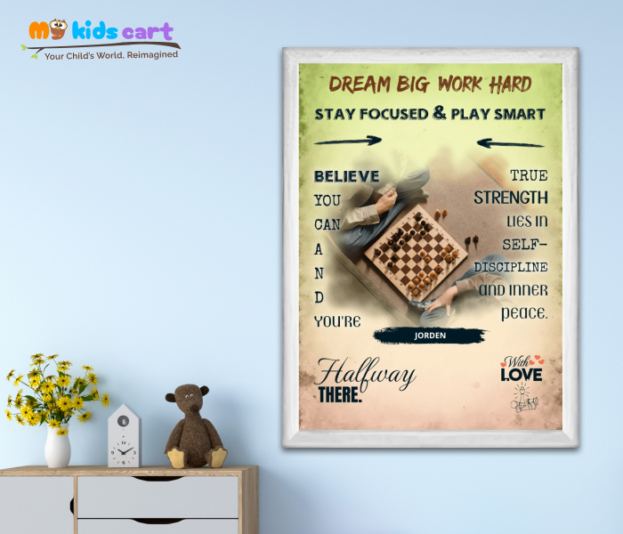 Customized Chess Player Colorful Background Portrait Personalized Motivational Wall Art White (Framed)