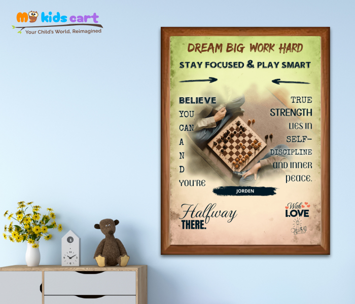 Customized Chess Player Colorful Background Portrait Personalized Motivational Wall Art Wooden (Framed)