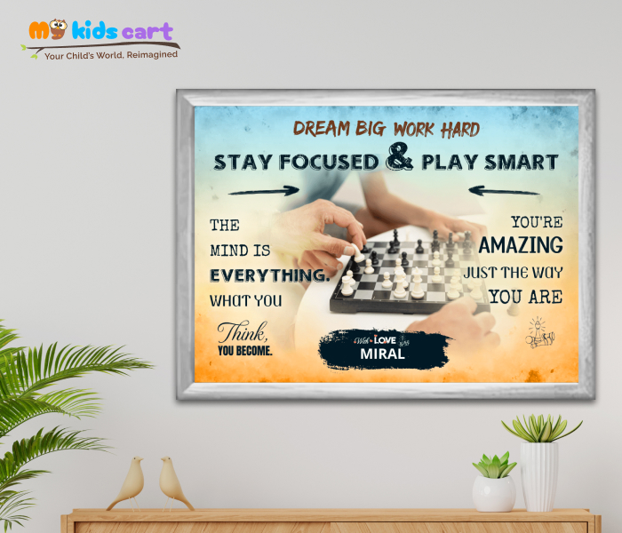 Customized Chess Portrait Personalized Motivational Wall Art White (Framed)